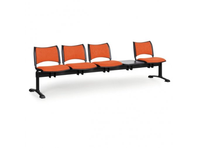Čalouněné lavice do čekáren SMART, 4-sedák, se stolkem, oranžová, černé nohy