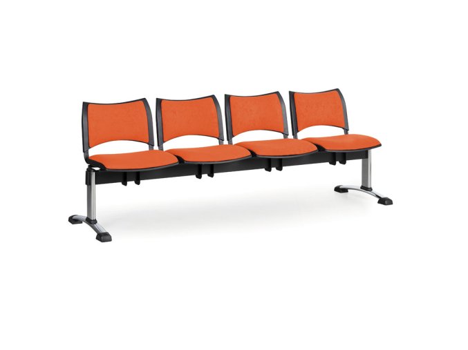 Čalouněné lavice do čekáren SMART, 4-sedák, oranžová, chromované nohy