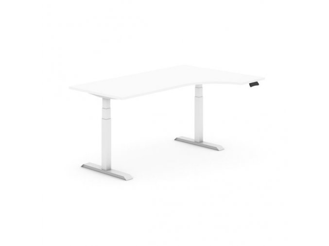 Výškově nastavitelný stůl, elektrický, 625-1275 mm, ergonomický pravý, deska 1800x1200 mm, šedá, bílá podnož