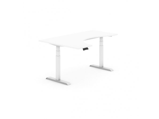 Výškově nastavitelný stůl, elektrický, 625-1275 mm, ergonomický levý, 1800x1200 mm, bílá, bílá podnož
