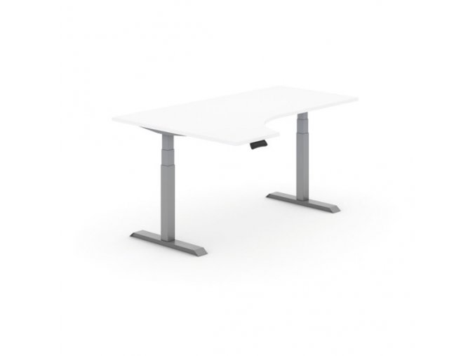 Výškově nastavitelný stůl PRIMO ADAPT, elektrický, 1800 x 1200 x 625-1275 mm, ergonomický levý, bílá, šedá podnož