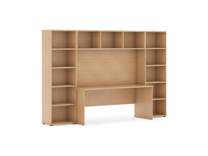 Sestavy knihoven INTEGRO se stolem, nižší, 2950 x 700/400 x 1923 mm, buk