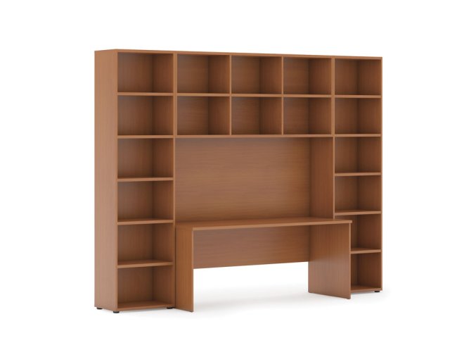 Sestavy knihoven INTEGRO se stolem, vyšší, 2950 x 700/400 x 2300 mm, třešeň