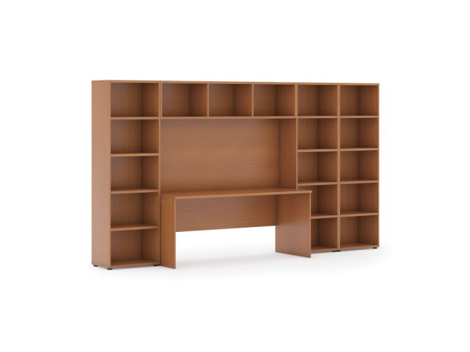 Sestavy knihoven INTEGRO se stolem, nižší/širší, 3350 x 700/400 x 1923 mm, třešeň