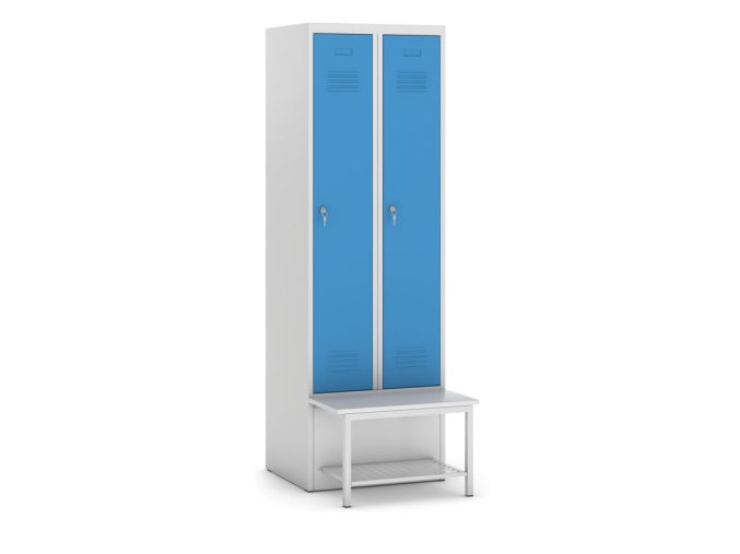satni skrinka s lavickou a polici 2 oddily 1875 x 600 x 500 800 mm cylindricky zamek modre dvere 15558