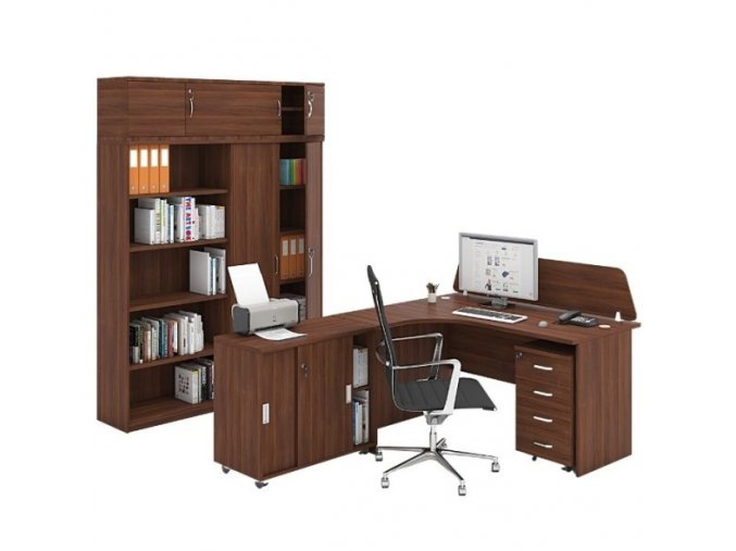 Sestava kancelářského nábytku MIRELLI A+, typ C, nástavba, ořech