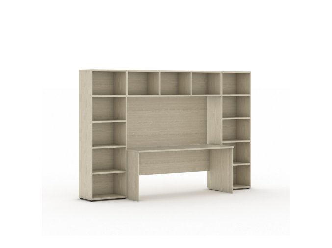 Sestavy knihoven INTEGRO se stolem, nižší, 2950 x 700/400 x 1923 mm, dub přírodní