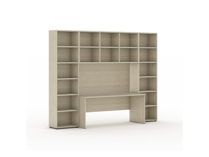 Sestavy knihoven INTEGRO se stolem, vyšší, 2950 x 700/400 x 2300 mm, dub přírodní