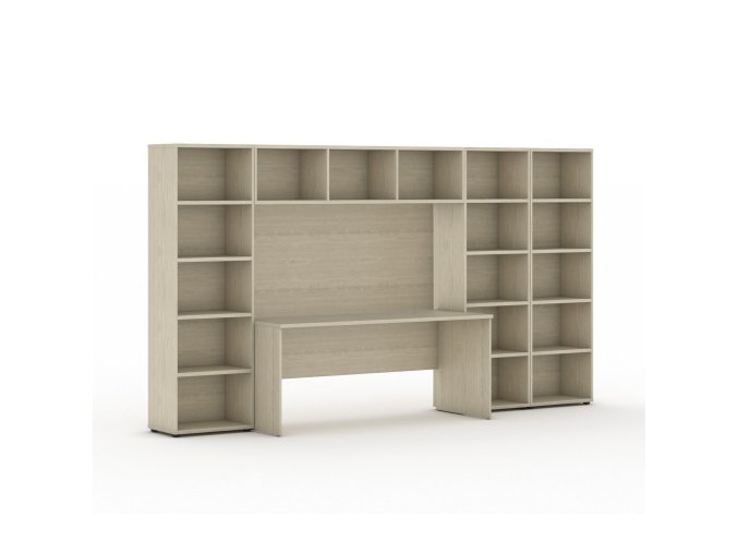 Sestavy knihoven INTEGRO se stolem, nižší/širší, 3350 x 700/400 x 1923 mm, dub přírodní