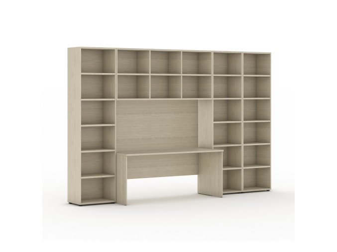 Sestavy knihoven INTEGRO se stolem, vyšší/širší, 3550 x 700/400 x 2300 mm, dub přírodní