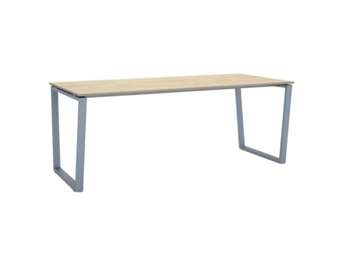 Kancelářský stůl PRIMO IMPRESS, 200x90 cm, šedostříbrná podnož, dub přírodní