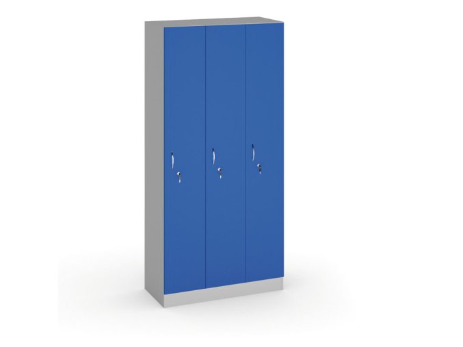 drevena satni skrinka 3 oddily 1900 x 900 x 420 mm cylindricky zamek seda modra 17841