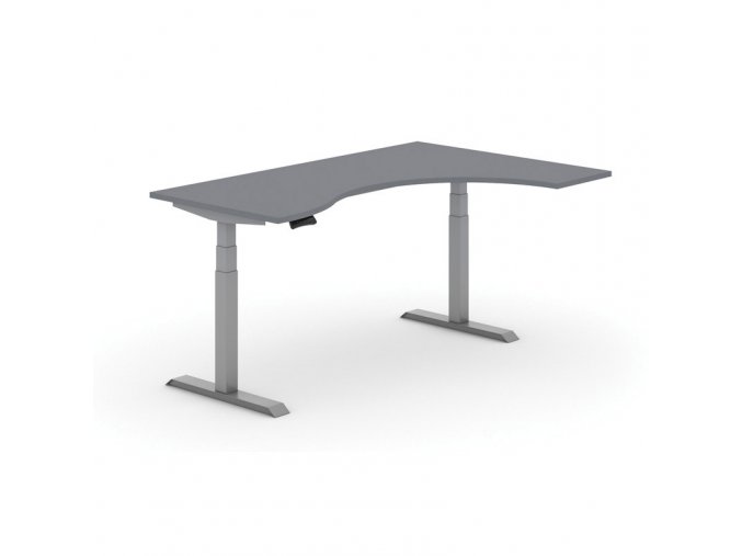 Výškově nastavitelný stůl PRIMO ADAPT, elektrický, 1800 x 1200 x 625-1275 mm, ergonomický pravý, grafit, šedá podnož