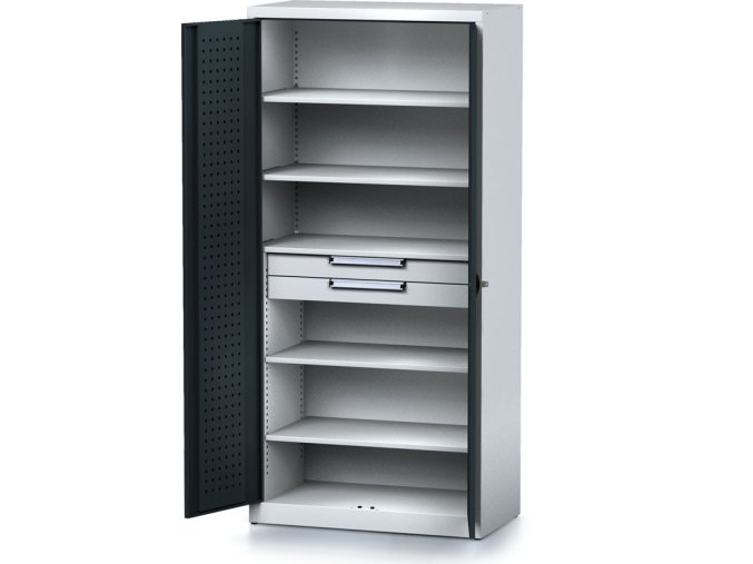 policova dilenska skrin 2 dverova mechanic 5 polic 2 zasuvky 920 x 500 x 1950 mm antracitove dvere 17178