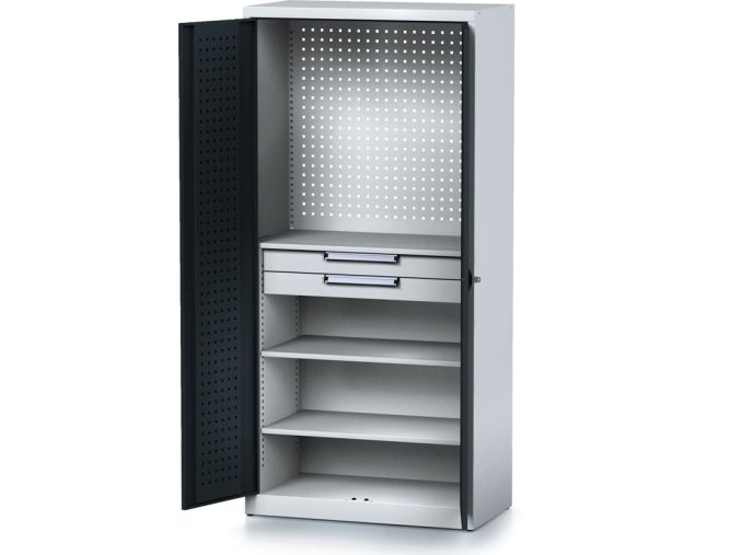 policova dilenska skrin 2 dverova mechanic 2 police 2 zasuvky 920 x 500 x 1950 mm antracitove dvere 17173
