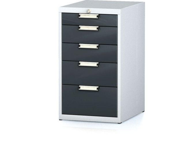Dílenský zásuvkový box na nářadí MECHANIC, 5 zásuvek, 480 x 600 x 840 mm, antracitové dveře