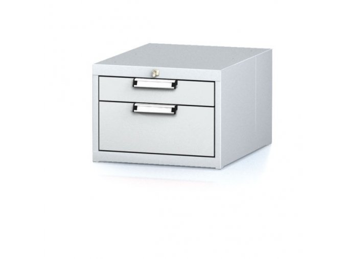 Závěsný dílenský box na nářadí k pracovním stolům MECHANIC, 2 zásuvky, 480 x 600 x 351 mm, šedé dveře
