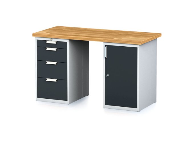 dilensky stul mechanic i se zasuvkovym boxem a skrinkou na naradi misto nohou 4 zasuvky 1500 x 685 x 880 mm antracitove dvere 17854