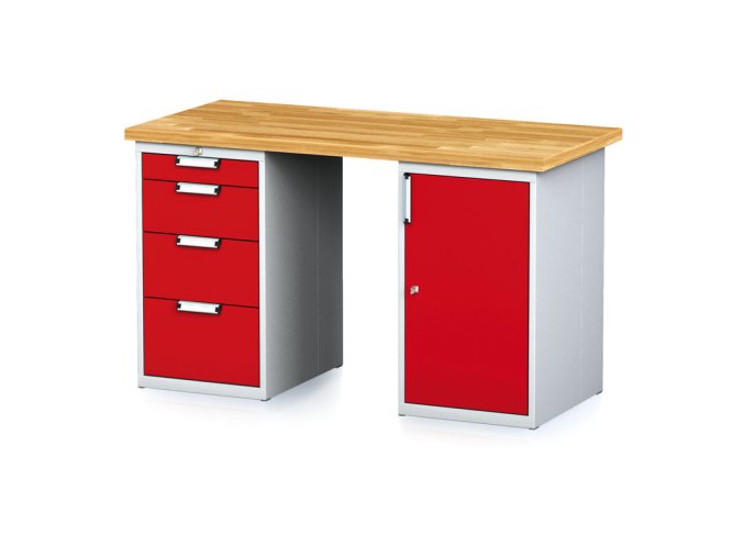 dilensky stul mechanic i se zasuvkovym boxem a skrinkou na naradi misto nohou 4 zasuvky 1500 x 685 x 880 mm cervene dvere 17969