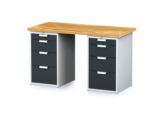 dilensky stul mechanic i se 2 zasuvkovymi dilenskymi boxy na naradi misto nohou 8 zasuvek 1500 x 685 x 880 mm antracitove dvere 17971