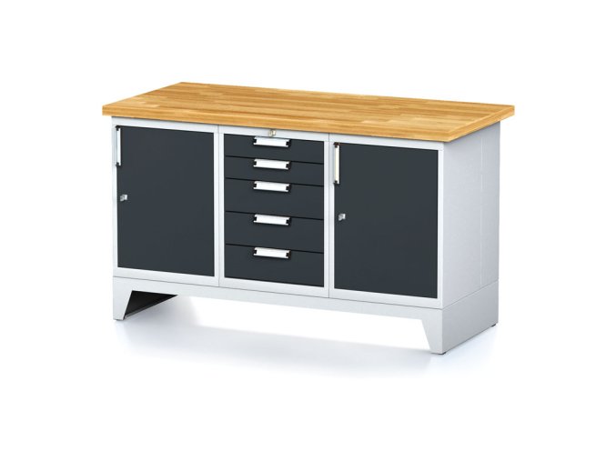 dilensky stul mechanic i 2 skrinky a zasuvkovy box na naradi 5 zasuvek 1500x685x880 mm antracitove dvere 17926