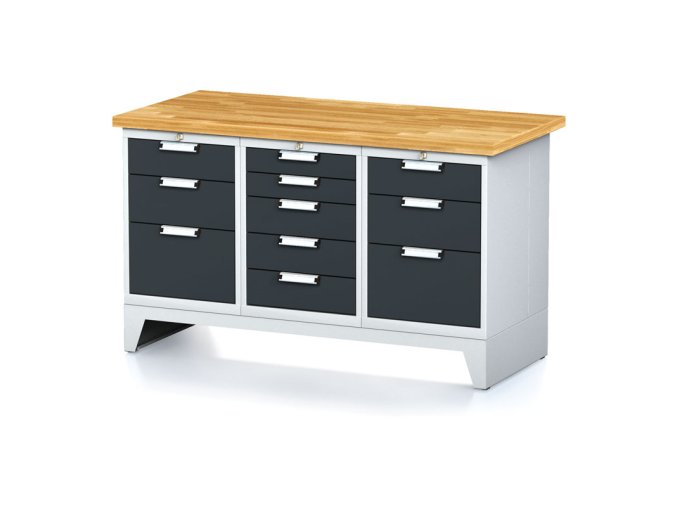 dilensky stul mechanic i 1x 5 zasuvkovy box a 2x 3 zasuvkovy box na naradi 11 zasuvek 1500x685x880 mm antracitove dvere 17930