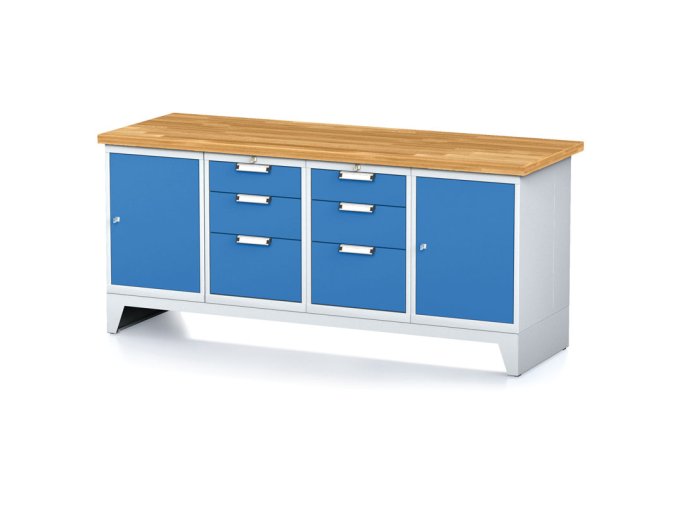 dilensky stul mechanic i 2 skrinky a 2x 3 zasuvkovy box na naradi 6 zasuvek 2000x685x880 mm modre dvere 17934