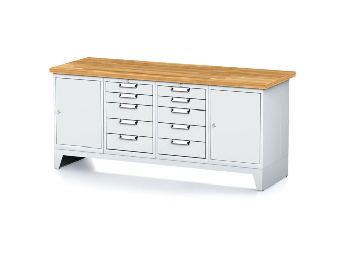 dilensky stul mechanic i 2 skrinky a 2x 5 zasuvkovy box na naradi 10 zasuvek 2000x685x880 mm sede dvere 17936