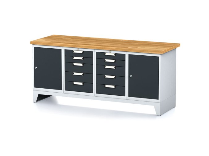 dilensky stul mechanic i 2 skrinky a 2x 5 zasuvkovy box na naradi 10 zasuvek 2000x685x880 mm antracitove dvere 17953