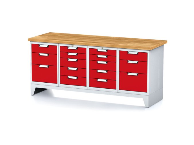 dilensky stul mechanic i 2x 5 zasuvkovy box a 2x 3 zasuvkovy box na naradi 16 zasuvek 2000x685x880 mm cervene dvere 17947