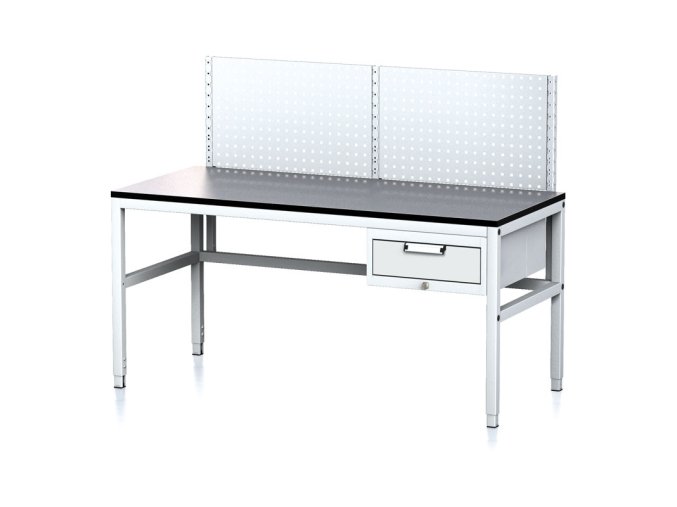 nastavitelny dilensky stul mechanic ii s perfopanelem 1 zasuvkovy box na naradi 1600x700x745 985 mm seda seda 18019