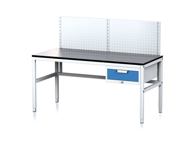 nastavitelny dilensky stul mechanic ii s perfopanelem 1 zasuvkovy box na naradi 1600x700x745 985 mm seda modra 18021
