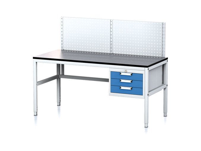 nastavitelny dilensky stul mechanic ii s perfopanelem 3 zasuvkovy box na naradi 1600x700x745 985 mm seda modra 17991