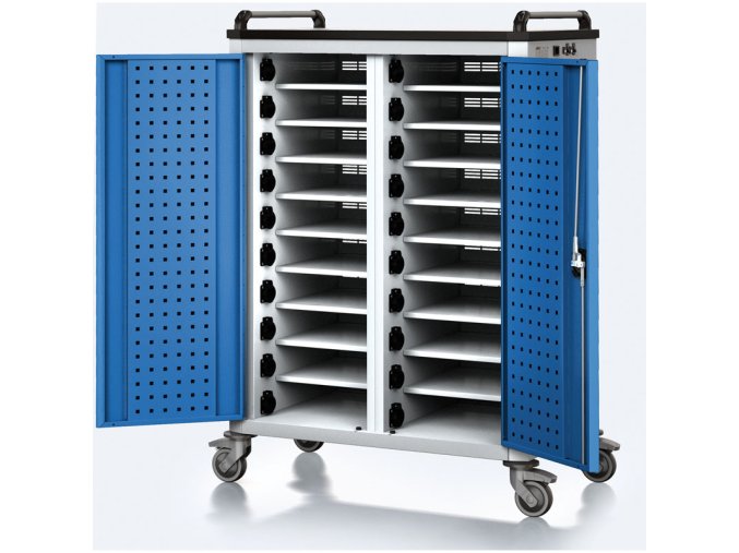 pojizdny nabijeci vozik pro notebooky a tablety 20 prihradek seda modra 17585