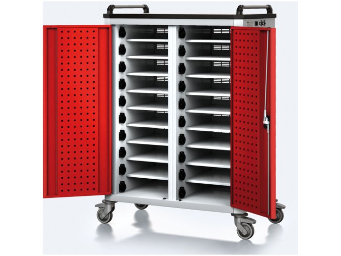 pojizdny nabijeci vozik pro notebooky a tablety 20 prihradek seda cervena 17586