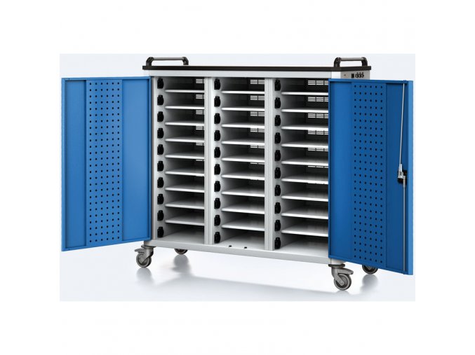 pojizdny nabijeci vozik pro notebooky a tablety 30 prihradek seda modra 17604