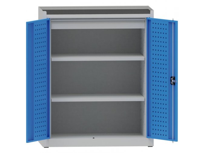 Dílenská kovová skříň na nářadí KOVONA, 2 police, 1 zásuvka, svařovaná, nosnost 50 kg, 950 x 500 x 1170 mm