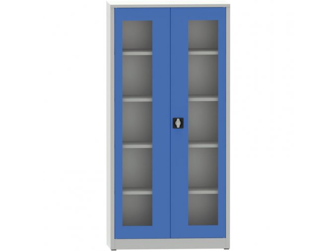 svarovana policova skrin s prosklenymi dvermi 1950 x 950 x 600 mm seda modra 23404