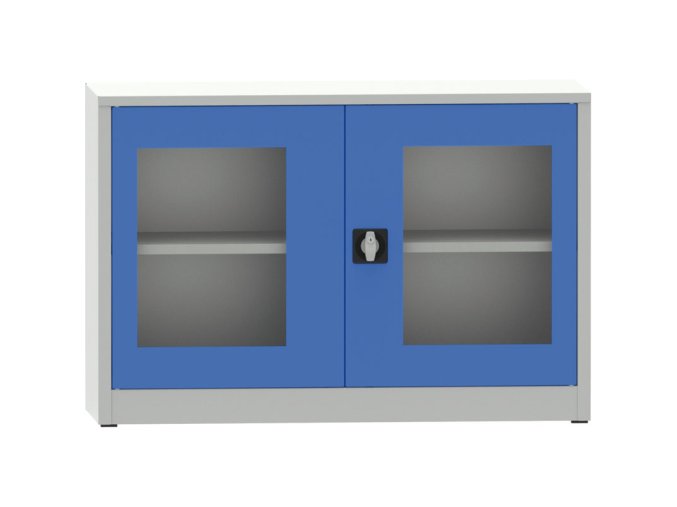 svarovana policova skrin s prosklenymi dvermi 800 x 1200 x 400 mm seda modra 23407