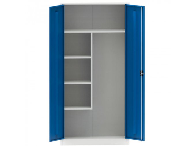 viceucelova kovova skrin 4 police 1950 x 1200 x 400 mm modre dvere 26223