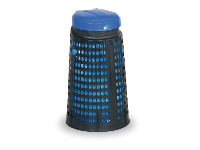 Plastový odpadkový koš na 120 L pytle, černý, modré víko