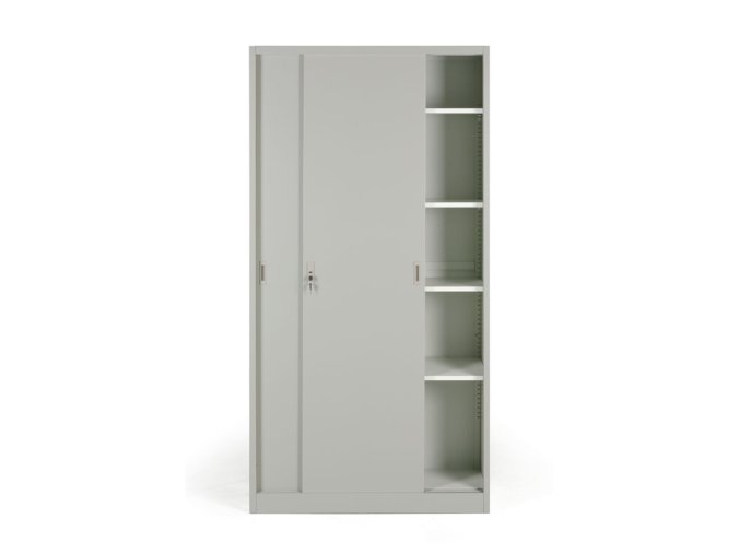 kovova skrin s posuvnymi dvermi demontovana 4 police 1000 x 1990 x 450 mm svetle seda 26978
