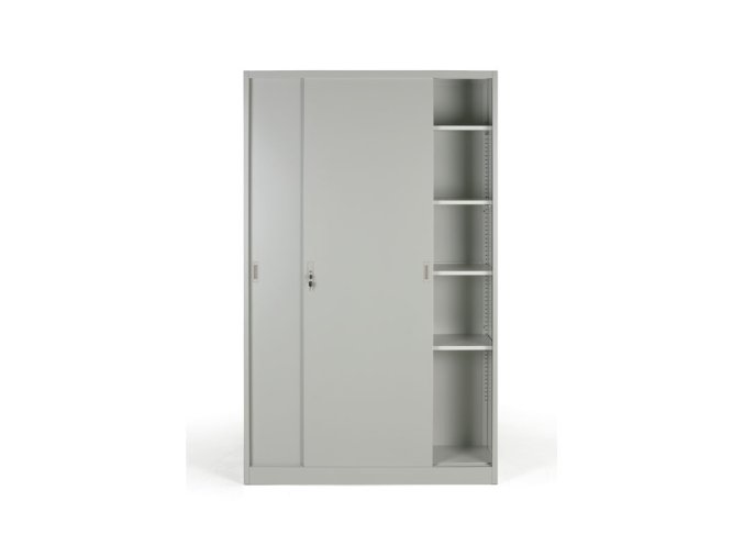 kovova skrin s posuvnymi dvermi demontovana 4 police 1200 x 1990 x 450 mm svetle seda 26986