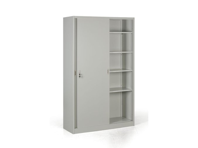 kovova skrin s posuvnymi dvermi demontovana 4 police 1200 x 1990 x 450 mm svetle seda 26987