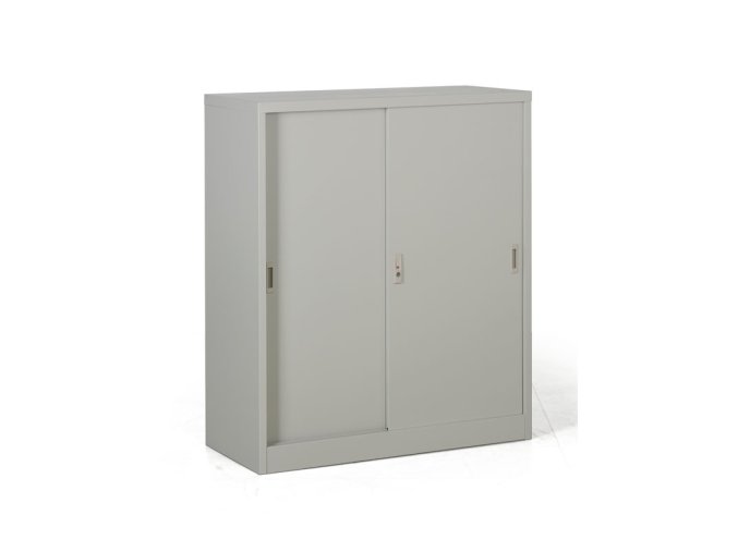 kovova skrin s posuvnymi dvermi demontovana 2 police 1000 x 1200 x 450 mm svetle seda 26966