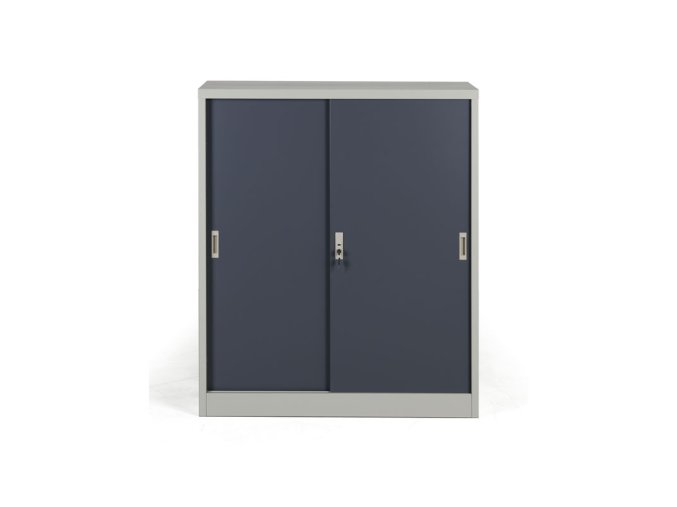 kovova skrin s posuvnymi dvermi demontovana 2 police 1000 x 1200 x 450 mm tmave seda 27047