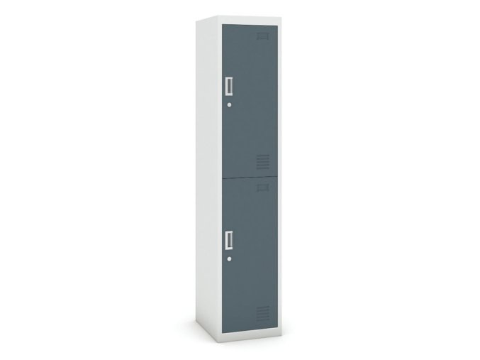 Šatní skříňka s úložnými boxy, 2 boxy, 1800 x 380 x 450 mm, cylindrický zámek, tmavě šedé dveře
