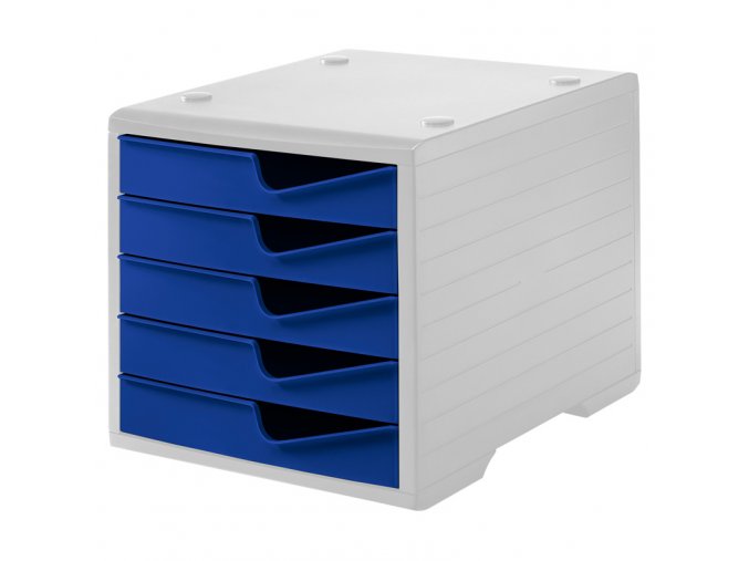 Třídící box, 5 zásuvek, šedá/modrá