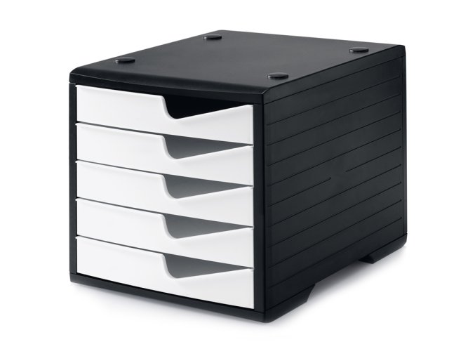 Třídící box, 5 zásuvek, černá/bílá