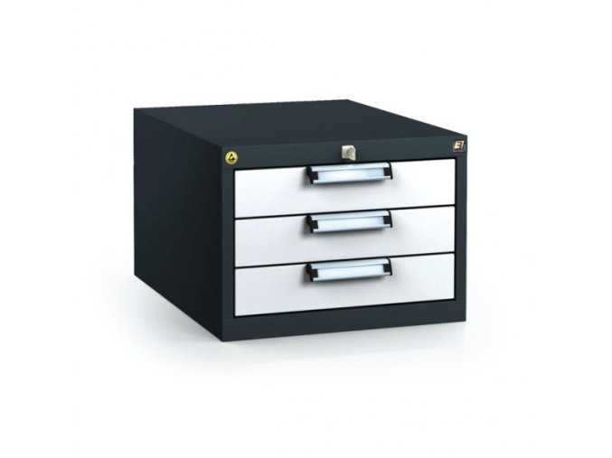 Antistatický závěsný ESD box pro pracovní stoly 351 x 480 x 600 mm, 3 zásuvky